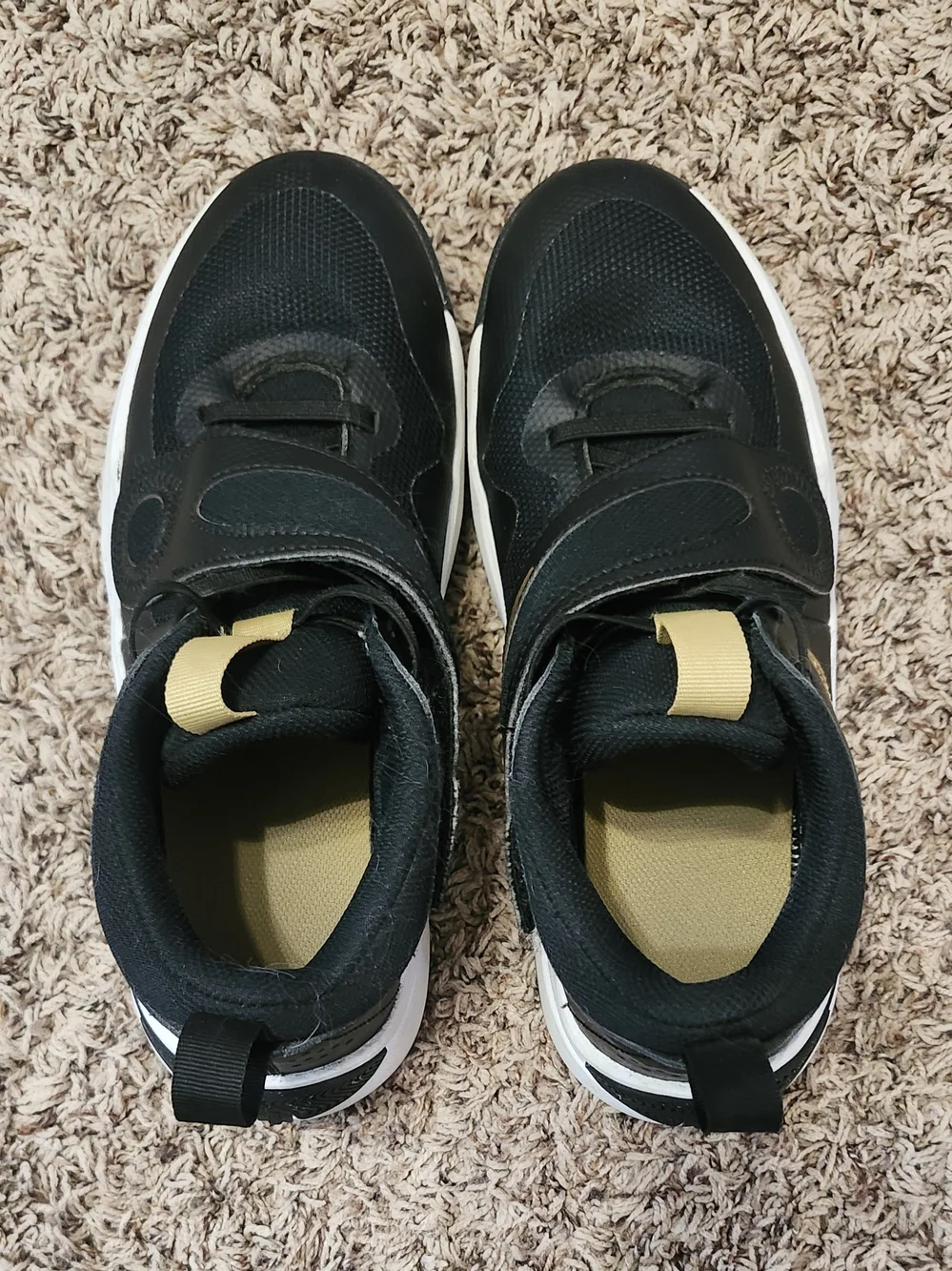 Nike 6.5Y  Black and Gold Velcro Athletic Sneakers